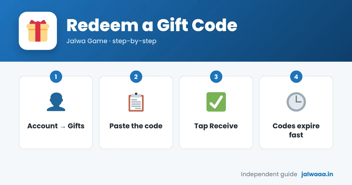 Jalwa Game gift code redeem screen